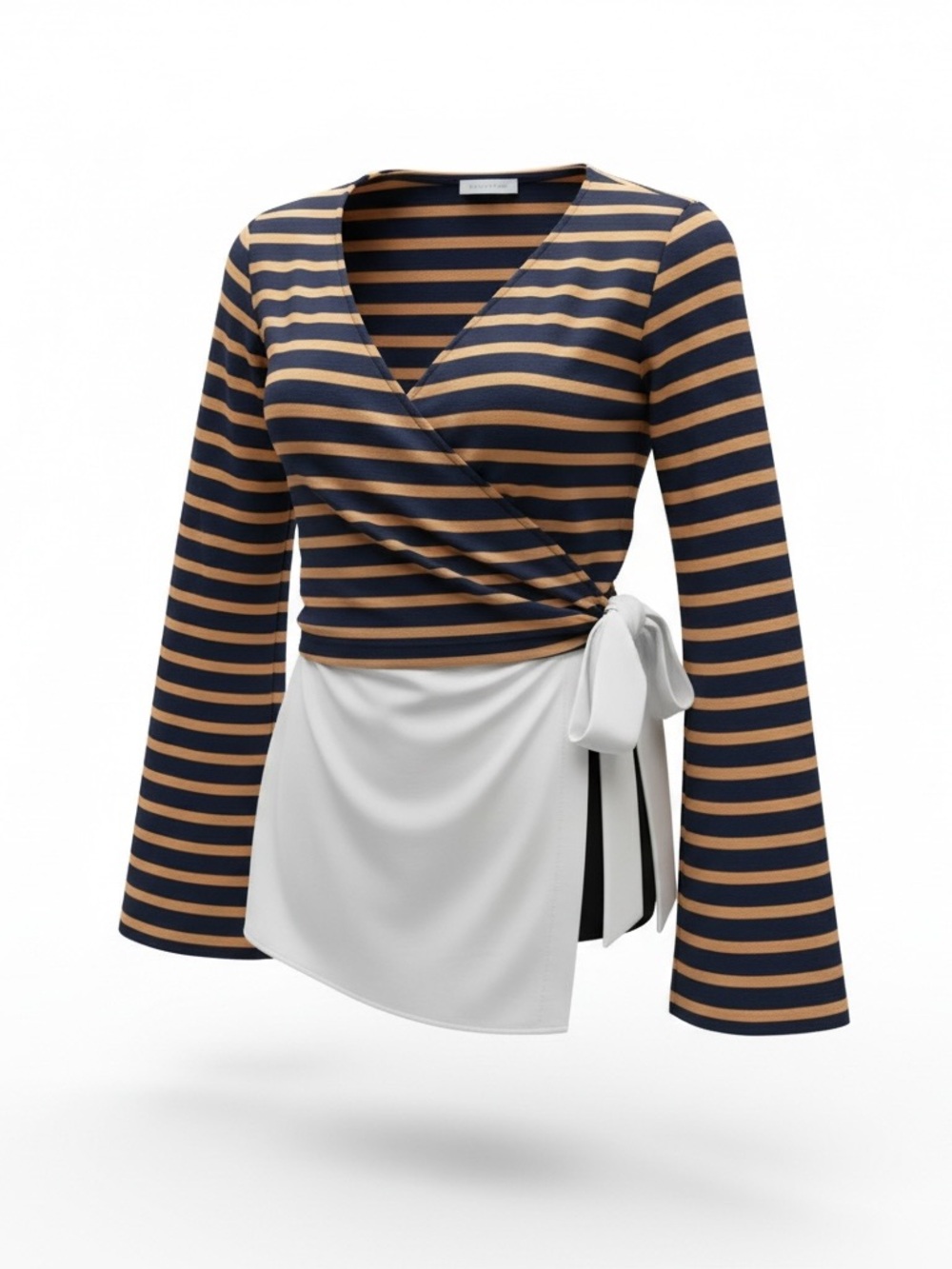 10 Crosby Derek Lam Navy and Tan Striped Wrap Tunic
